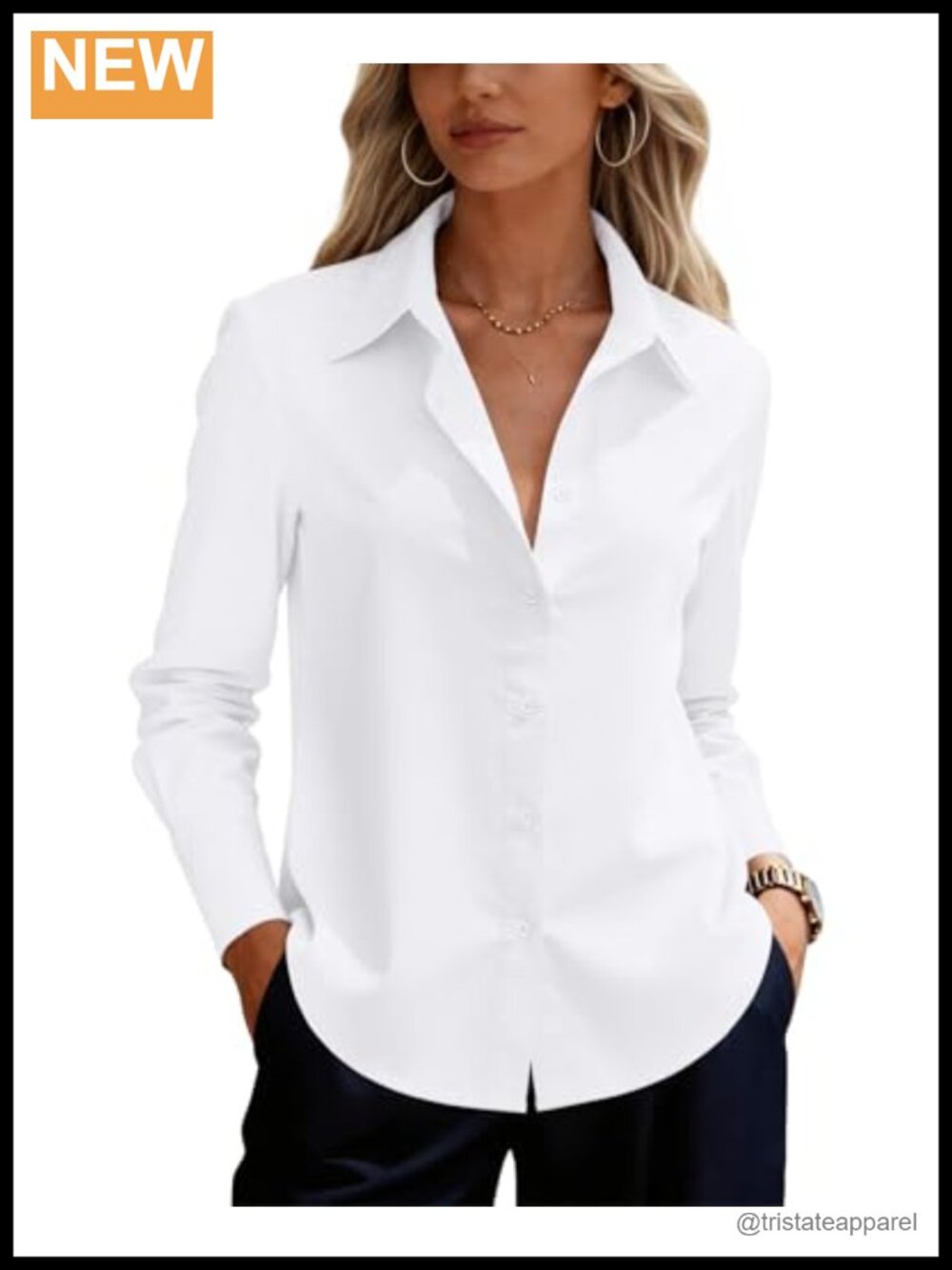 Women's Cotton Button Down Shirt Long Sleeve Wrinkle Resistant Work Blouse